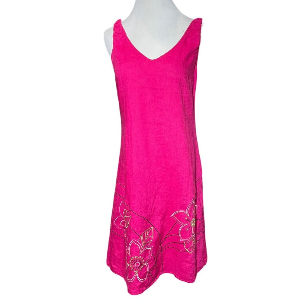 Alexandra Bartlett Dress Women 100% Linen Magenta Tunic Dress Size 4